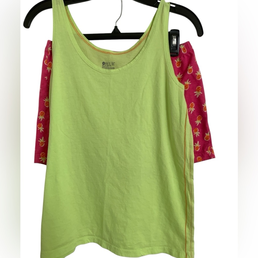 Hue Pajama Set shorts and tank, Size M, Lime Green & Pink pineapples lingerie